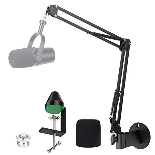 YOUSHARES MV7 Wall Mount Boom Arm Stand with Mic Windscreen and Table Mount Clamp, Mic Stand Arm with Pop Filter Compatible with Shure MV7 and Shure MV7X Microphone - color: 2 Clamp