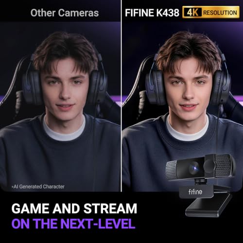 FIFINE K438 4K Resolution Webcam with Microphone | 4k Reseolution, Auto-Focus, USB Computer Camera, Built in Noise Reduction Mic, Privacy Cover, 6P Lens, 76.3° FOV, Plug & Play