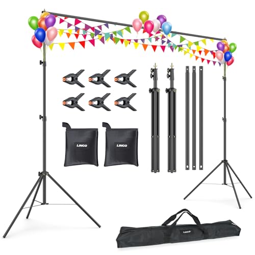 LINCO Backdrop Stand for Parties Kit 10x7 ft Adjustable Photography Studio Photo Background Support System with Clamps, Sand Bag, Carrying Bag - size: 9.4x8.3 ft