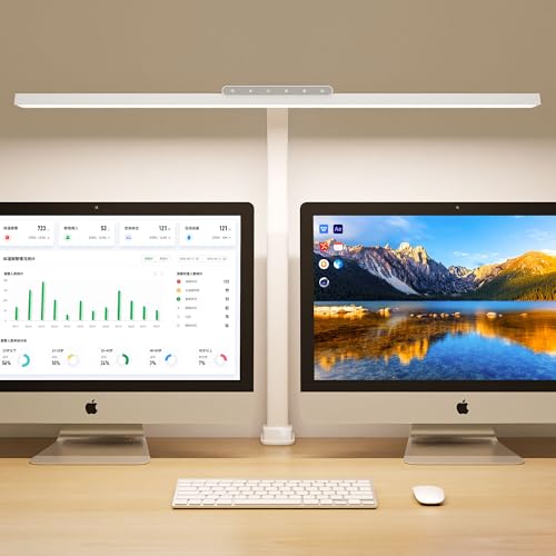 Desk Lamp with Clamp, LED Eye-Caring Clip on Desk Lights for Home Office, Tall Touch Control Dimmable Computer Light with Color Changing, 24W Brightest Architect Desktop Lamp for Screen, White - color: White, size: Head Length 31.5“ with Clamp
