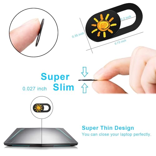SIREG Webcam Cover Ultra Thin - Web Camera Cover fits Laptop,Tablet,PC,Computer, Smartphone, Protect Your Privacy and Security,Strong Adhesive (Sun-Black & 3 Pack) - color: Sun-Black & 3 pack