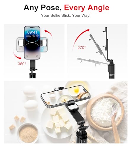 Selfie Stick Phone Tripod with Remote and LED Fill Lights - ASHINER 70 inch Heigh Cell Phone Holder for Travel, Vlogging, Live Streaming Video and Photos,Phone Stand Compatible with iPhone and Android