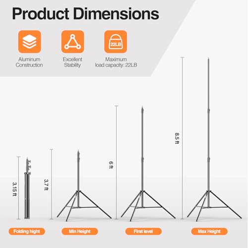 EMART 2 Pack Heavy Duty Light Stand 8.5ft, Spring Cushioned, Aluminum Construction, Photo Video Studio Tripod with Carrying Bag for Photography Lighting, Softbox, Flash - size: 2 Pack
