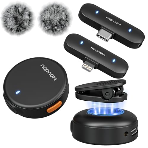 Wireless Lavalier Microphone Mini Mic for iPhone 15 16 Android Phone with Noise Reduction Cancellation 100ft Range Lapel Clip Mics for Recording Vlog YouTube TikTok Video (USB-C&Lightning, Black) - color: Black, style: USB-C&Lightning