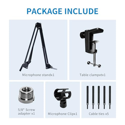 FEELWORLD AMS1 Microphone Boom Arm, Adjustable Mic Arm Stand with 3/8” to 5/8” Screw, Compatible with PM1 and other Mics for Podcast Straming Gaming Studio - color: Black