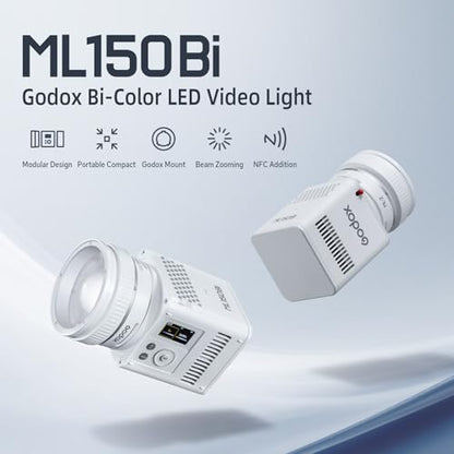 Godox ML150Bi Bi-Color COB LED Video Light 150W, 61054Lux@1m, 2800K-6500K, 11 FX, Compact COB LED Continuous Output Lighting for Studio & Outdoor Shooting, APP/DMX/RDM Control, Handheld LED Monolight - color: ML150Bi