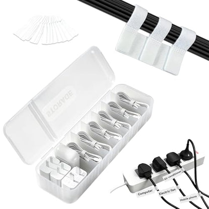 Cable Management Kit, Cord Organizer Box, Cable Clips & Labels | All-in-One Desk Cable Organizer and Storage Solution for Home Office, Wire Management Set