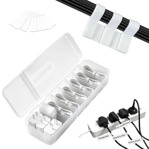 Cable Management Kit, Cord Organizer Box, Cable Clips & Labels | All-in-One Desk Cable Organizer and Storage Solution for Home Office, Wire Management Set