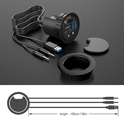 ineo Grommet Desk-Fit (Diameter 2.3" to 2.4") 2Type A + 2Type C with 3.5mm Audio Mic Jack + 3.2" Expandable case (Power is not Included)[THC06 - VI Plus]