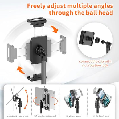 XXZU 72in Tablet Floor Stand Tripod,Tablet Stand Floor with 360° Ball Head,Height Adjustable Floor Stand Holder with Case,Sheet Music Stand for iPad/iPhone/Kindle and All 4.7-13” Devices