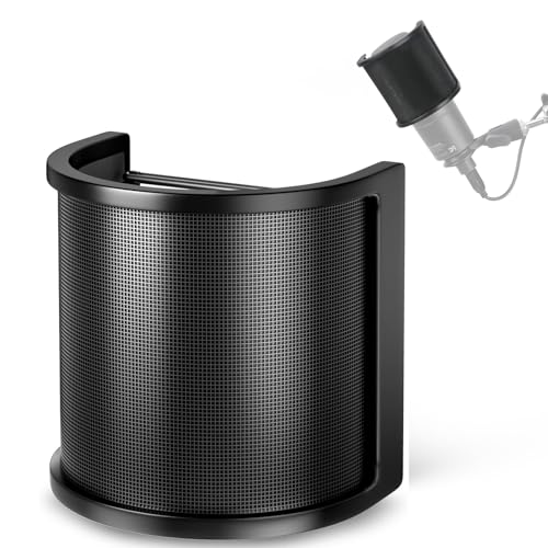 YOUSHARES Mic Pop Filter - Upgraded Three Layers Windscreen Mask Shield Compatible with AT2020 USB Gaming Microphone, Suitable for 35 mm to 50 mm Microphones - color: Black