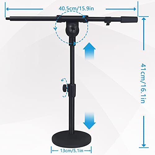 Adjustable Desktop Mic Stand, Desk Stand Tabletop Table Top Microphone Stand with Mic Clip for Handheld Microphone, Boom Arm, 5/8" Male to 3/8" Female Screw Adapter