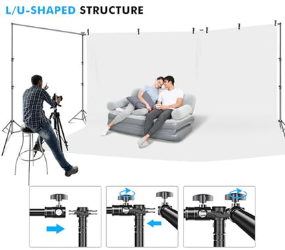HYJ-INC Photo Video Studio 30ft (Wide) x 10ft (Tall) Heavy Duty Adjustable Width & Length Photography Backdrop Stand Background Support System Kit with 9pcs Clamps, 4pcs Sandbags, Carry Bag