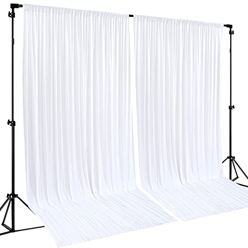 White Backdrop Curtains 2 Panels, 10 Feet Wrinkle-Free Polyester Photography Backdrop Drapes for Wedding Baby Shower Party Background Backdrop Stand- 8FTX10FT (White) - color: White, size: W4' x H10'(2 panels)