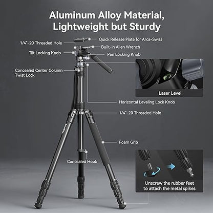 SmallRig CT200 72.8"/200cm Horizontal Overhead Tripod for Camera with Smartphone Holder & Carrying Bag, 33lb Max Load Aluminum Horizontal Camera Tripod for Overhead Shots