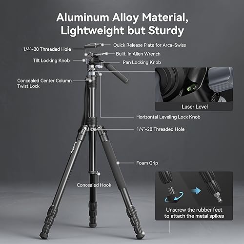 SmallRig CT180 Video Tripod, 72" Camera Tripod Monopod with Fluid Head, Aluminum Camera Tripod, 360° Panorama Fluid Head for Travel, Video, Live Streaming, Vlogging- 3760B