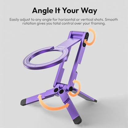 ULANZI MA60 Magnetic Phone Tripod Stand for iPhone 17 16 15 14 13 12 - Ultra Thin 0.8cm Foldable Aluminum Mini Tripod, Strong N52 Magnet Quick Mount, Pocket Cell Phone Stand, Purple - color: Purple