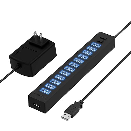SABRENT 13 Port High Speed USB 2.0 Hub with Power Adapter and 2 Control Switches (HB-U14P) - size: 13-PORT
