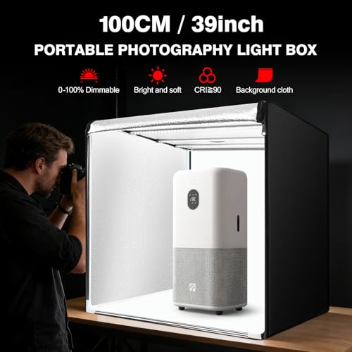 Photo Light Box, 39 inch Photography Light Box with 210 LEDs Lights & 4 Color Backgrounds Professional Dimmable Shooting Tent Kit for Large Product Photography - size: 39*39 inch