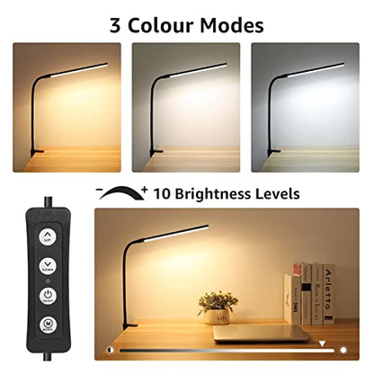 Lepro Clip on Desk Lamp LED Reading light Dimmable USB Small Clamp Lamp with 3 Color Modes 10 Brightness, Adjustable Flexible Gooseneck Table Light for Bed Headboard, Nail, Home Office,Computer(Black) - color: Black