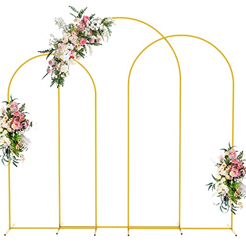 Wokceer Wedding Arch Backdrop Stand 8FT, 7.2FT, 6.6FT Set of 3 Gold Metal Arch Backdrop Stand for Wedding Ceremony Baby Shower Birthday Party Garden Floral Balloon Arch Decoration - color: Gold, size: 8FT, 7.2FT, 6.6FT
