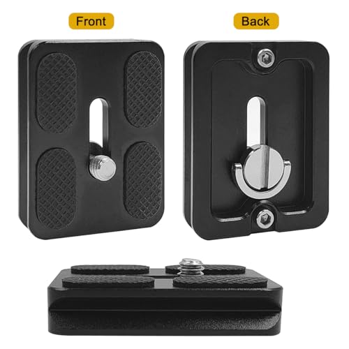 2 Pcs PU50 Tripod Quick Release Plate + 2 Pcs 1/4-3/8 Inch Screw, 50mm*38mm Camera Plates Mount with 1/4''-20 Screw, Compatible with Manfrotto Arca Swiss Benro QR Plate for DSLR Camera - size: 50 mm x 38 mm