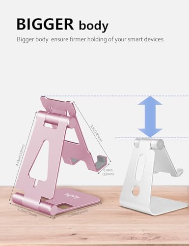 Aoviho Foldable Cell Phone Stand for Desk, Adjustable Phone Holder for Office, Video Calls and Streaming, Portable Desktop Phone Dock Compatible with iPhone 17 16 15 14, Samsung Galaxy, Pink - color: Pink