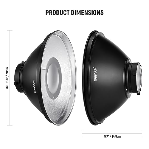 NEEWER 12"/30cm Metal Beauty Dish Bowens Mount Reflector Kit with White Diffuser Sock, Honeycomb Grid for Strobe Flash Video Light Compatible with Godox AD600 NEEWER CB60 Q4 Vision 4 S101 Series, LD30