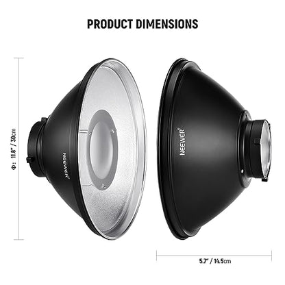 NEEWER 12"/30cm Metal Beauty Dish Bowens Mount Reflector Kit with White Diffuser Sock, Honeycomb Grid for Strobe Flash Video Light Compatible with Godox AD600 NEEWER CB60 Q4 Vision 4 S101 Series, LD30