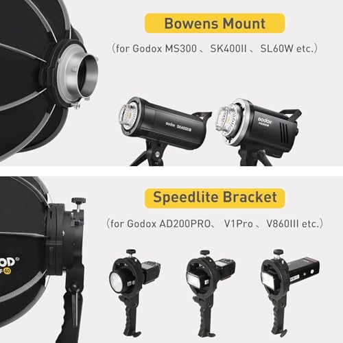 Bowens Mount Softbox 32''/80CM Handheld Quick Set-up, S-Type Bracket Compatible with Godox Canon Sony Fuji YongNuo Flash AD200PRO V1 TT600 V860III 430EXIII SB500 YN320EX YN560 - size: CF 32''