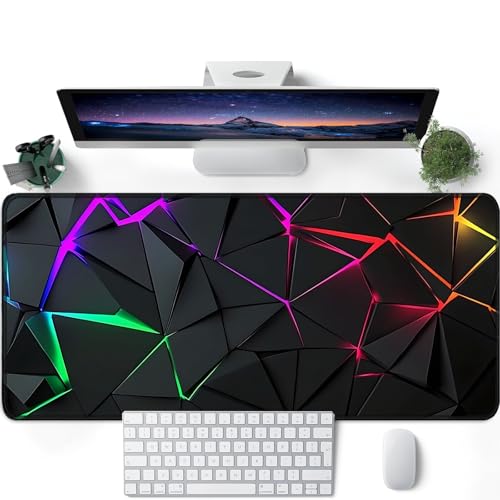 Blacklight Geometric Gaming Mouse Pad – UV Reactive Large Extended Glow in the Dark Waterproof Desk Mat with Non-Slip Rubber Base for Gamers, Office & Home - 31.5" x 11.8" - color: Geometric