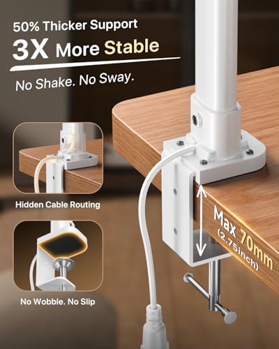 ONEMIX 42" LED Desk Lamp with Clamp, Architect Desk Light with Remote, Adjustable 4-Segment Bar, 1800LM Bright, Eye-Caring Desk Lamp for Home Office, Reading, Study, Dual Monitors, Workbench (White) - color: White