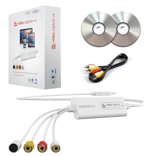 VHS TO Digital Converter, USB Video Capture Card, Video Capture Device, RCA TO USB Converter,Convert VHS VCR Hi8 Mini DV to Digital/DVD,For Tape Player Camcorder Camera PC TV,Windows Mac OS Compatible - color: White