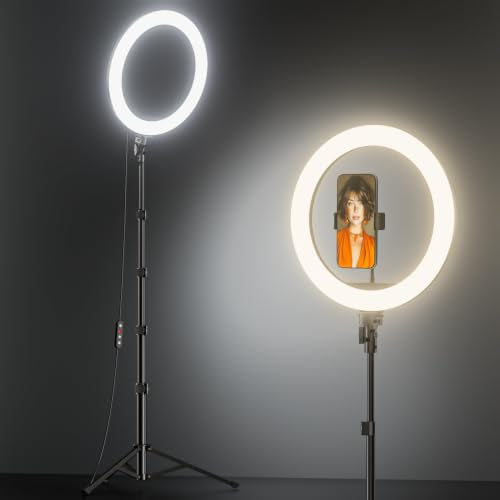TODI 12" Ring Light with 63" extendable Tripod Stand, Selfie RingLight with Phone Holder and Selfie Remote, 2-in-1 Dimmable LED Ring Light for Makeup, Live Stream, Photography - color: Black