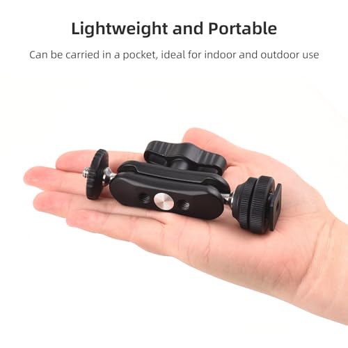Andoer Mini Cool Ballhead Multi-Function Double Ball Dead Adapter with Cold Shoe Mount & 1/4 Inch Screw for DSLR Camera Camcorder Monitor LED Light Microphone