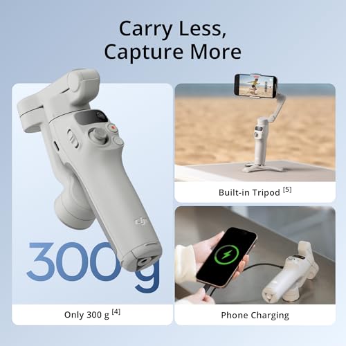 DJI Osmo Mobile 7 Gimbal Stabilizer for iPhone, Android, Built-in Tripod, Portable Stabilizer for iPhone, Selfie Stick, 3-Axis Phone Gimbal, ActiveTrack 7.0, One-Tap Edit, 10hrs Use, Phone Charging