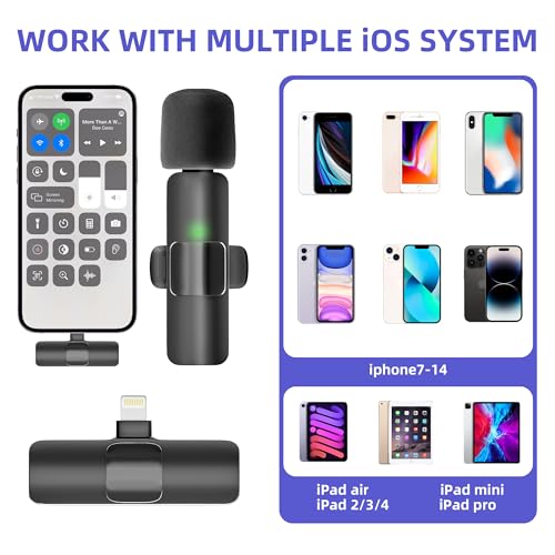 Wireless Lavalier Microphone for iPhone, iPad - mini Microphone Bluetooth Lapel Mic for Video Recording Tiny Clip on Phone Mic for Podcast Camera Vlogging YouTube Tiktok - style: Black Wireless Lavalier Microphone