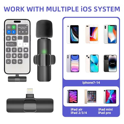 Wireless Lavalier Microphone for iPhone, iPad - mini Microphone Bluetooth Lapel Mic for Video Recording Tiny Clip on Phone Mic for Podcast Camera Vlogging YouTube Tiktok - style: Black Wireless Lavalier Microphone