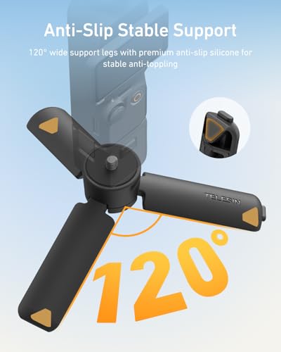 TELESIN Mini Tripod & Grip for DJI Osmo Pocket 3/4 & Insta360 Luna Ultra, One Click Open Desktop Stand&Handle with 1/4"Screw for DJI Action 6 5pro 4/GoPro/Insta360 X5/Camera/Phone/Digital Accessories