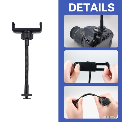 Ring Light Phone Holder with Hot Shoe & 1/4 Adapter, Adjustable Gooseneck | Universal Camera Phone Holder, Flexible Phone Mount Attachment Replacement for Camera, Ring Light & Tripod Stand