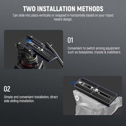 NEEWER 501PL Tripod Quick Release Plate Compatible with MVH500AH MVH502AH, 6.3"/16cm Extended Camera Mounting Plate with 1/4" 3/8" Screws, Anti Off Pin for GM001 GM002 GM006 Fluid Heads, QR6