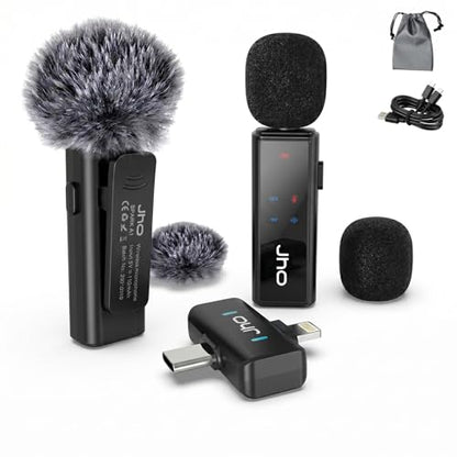 JHO Mini Microphone for iPhone & Android,16H Battery, Noise Cancelling Lavalier Microphone, Clip On Lapel Mic Pro for Content Creators Vlogging/YouTube/Tiktok/Streaming/Interview/Video Recording