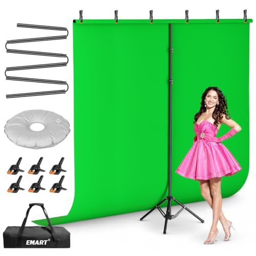 EMART Green Screen Backdrop Kit with Reverse Folding Base, 7x8ft Photo Greenscreen Background with Portable T-Shape Stand and 6 Clamps for Photography, Photoshoot, Studio Video Recording, Streaming - color: Green, size: 7x8FT