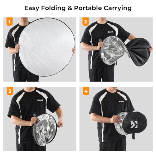 K&F CONCEPT 5-in-1 Light Reflector 22" (56cm) Photography Diffuser Collapsible Portable for Studio and Outdoor Lighting Gold Silver White Black Translucent - size: 22'' (56cm)