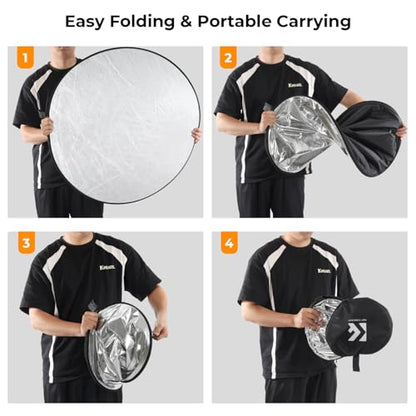 K&F CONCEPT 5-in-1 Light Reflector 22" (56cm) Photography Diffuser Collapsible Portable for Studio and Outdoor Lighting Gold Silver White Black Translucent - size: 22'' (56cm)