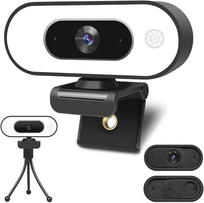 Webcam with Ring Light Microphone - Streaming Web Camera, 1080P Full HD Pro Camera for PC Mac Laptop Desktop, USB Computer Webcam with Privacy Cover and Tripod for Zoom Meeting Skype Teams Twitch - style: Webcam with Light & Cover & Tripod