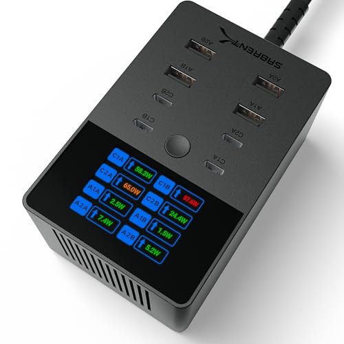 SABRENT VOLTIK Charging Station, 252W 8-Port USB C and USB A Desktop Charger, UL Certified with Real-Time LCD Display, Fast Charging for MacBook, iPhone, Samsung and More - size: 8-Port