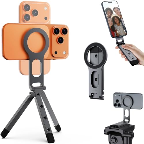 SODI Magnetic Phone Tripod Stand for iPhone - Strong Magnet Foldable Cell Phone Stand for Vlog, Gym, Travel Essentials, Mini Tripod Phone Stand Compatible with iPhone 17 16 15 14 13 12 Series - color: Gray