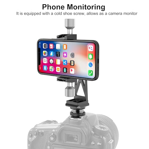 Metal Phone Tripod Mount Extra Deep Clamp with Arca Port Cold Shoe 360°Ball Head Cellphone Tripod Adapter for iPhone Galaxy Smartphone Stand Holder for Vlogging Video Camera Monitor