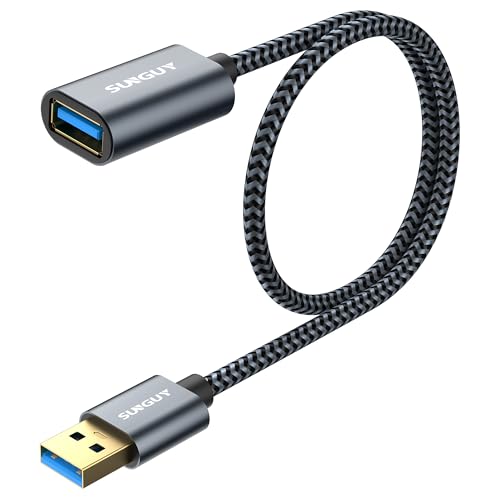 SUNGUY USB 3.0 Extension Cable 1.6FT, 5Gbps High Speed USB Type A Male to Female Extension Cord, USB Extender Braided Fast Data Transfer for Keyboard,Mouse,Hard Drive,Printer,Camera,Xbox and More - color: Grey, size: 1.5FT